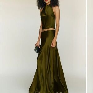 Reformation Olive Sera Silk Two Piece Set
